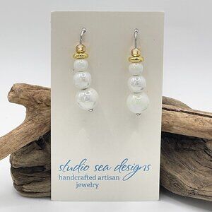 Beaded Snowman Earrings-Pearlescent Snowmen Dangles-New!